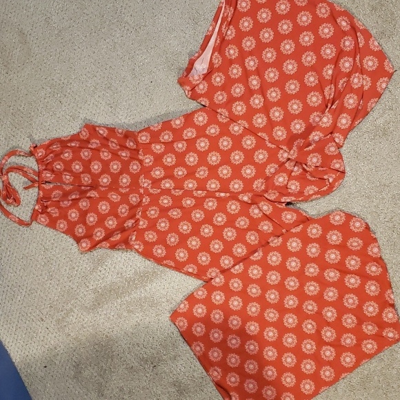 forever 21 halter jumpsuit burnt orange with white details - Picture 1 of 6